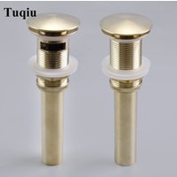 Pop up Drain for Bathroom Sink Vessel Vanity, Brushed Gold Solid Brass Assembly Replacement Kits Stopper, Flip Top, Overflow