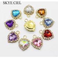 SKYE CIEL 10pcs 18*18mm Heart shape With ring Acrylic Diy jewelry Accessories Rhinestone Mertal Pendant decoration Crafts