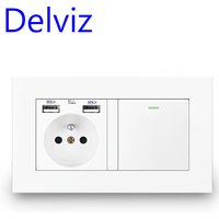 Delviz French Standard Light Switch, 1 Gang 1 Way / 2 Way Stair Corridor Switch, White With Switch Panel, 16A Wall Power USB Soc