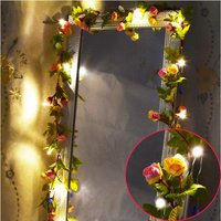 2PCS 30LED 2M Artificial Flower Garland Rose Vine Fairy String Lights Battery Powered for Valentine's Wedding Party Garden Decor