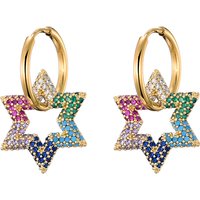 LOVBEAFAS New Star Round Stainless Steel Hoop Earrings For Women Cubic Zirconia Geometric Gold Color Wedding Elegant Jewelry