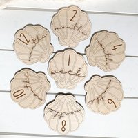 14pcs nursery Seashell wooden birth announcement sign baby monthly milestone cards shower newborn gift set photo props
