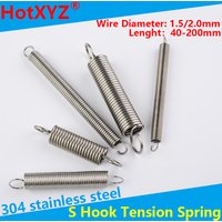 304 Stainless Steel S Hook Tension Cylindroid Helical Coil Pullback Extension Tension Spring Wire Diameter 0.8mm 1.5mm 2.0mm