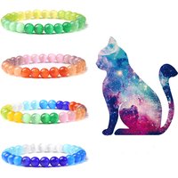 Men Women Bracelets 8 mm Flash Colorful Cat Eye Stone Beads Bracelet Vintage Elastic Jewelry Natural Mineral Balance Yoga Mala