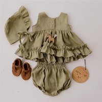 Vêtements d'été en coton et lin pour bébés filles, robe Tutu de gâteau à 3 couches, vêtements respirants à volants et bretelles en dentelle, Costumes pour bébés
