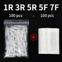 100PCS 1R 3R 5R 5F 7F Needles And Tips Disposable Sterilized Professional Tattoo Needles Caps for Permanent Makeup Eyebrow Kit