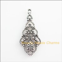 10 New Pendants Teardrop Flower Heart Tibetan Silver Tone Charms 17.5x41.5mm