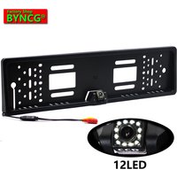 BYNCG 2021 New Arrival European Car License Plate Frame Auto Reverse Backup Rear View Camera 12LED Universal CCD Night Vision