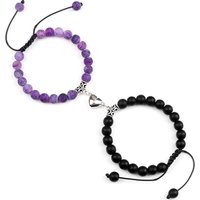 Hot Couple Distance Bracelets 2pcs/set Natural Stone Beads Braided Bracelet Lovers Heart Magnet Adjustable Bangle Friend Jewelry