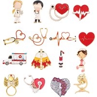 New Medical Medicine Brooch Pin Stethoscope Electrocardiogram Microscope Heart Shaped Pin Nurse Doctor Backpack Lapel Jewelry