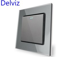 Delviz Toughened Glass Switch, Gray Crystal Panel 16A Wall Power Socket, AC 110V-250V 86mm*86mm, 1 Gang 2 Way Push Button Switch image 4