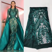 24 Dark Green America Sequin Fabric For Evening Dress Lace Material Hot Glued Glitter Tissus Dry Mesh Wet Look Shiny Material