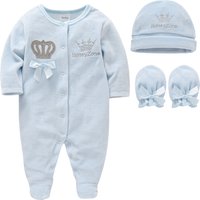 Honeyzone Pyjama Bebe Spring Autum Baby Boy Clothes Set Blue Crown Print Jumpsuit Full Sleeve Newborn Romper Sleep 0 To 12 Month