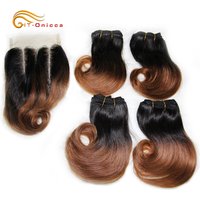 Honey Blonde Curly Bundles With Closure Short Peruvian Virgin Hair 1B 30 27 Burgundy Ombre Bundles With Closure
