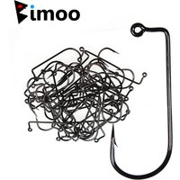 Bimoo 100pcs 8#~6/0# 90 Degree Aberdeen Jig Hook High Carbon Steel Wide Gap Bent Saltwater Forged Long Shank Soft Worm Hooks