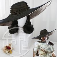Lady Alcina Dimitrescu Cosplay Wig Evil Village Cosplay Headwear Short Black Curly Wig Halloween