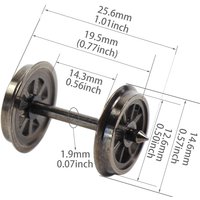 HP1487 Evemodel 12pcs Model Trains HO Scale 1:87 38" Metal Spoked DC Wheelsets