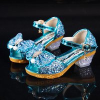 Sandales d'été pour filles, chaussures de princesse pour enfants, sandales à talons hauts avec nœud papillon en cristal, robe de soirée de mariage, nouvelle collection 2021