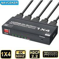 Navceker 1 Duplicate to 4 HDMI Displays 4K@60Hz HDMI Splitter 1 in 2 Out with Scalar HDR High Speed HDMI Cable Support HDCP 2.2