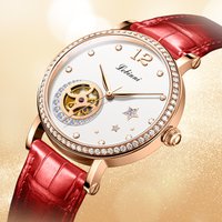 LOBINNI Women's Automatic Mechanical Watch Luxury Japan Import Sapphire Crystal Waterproof Skeleton Diamond Leather Strap L2061