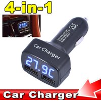 4 In 1 Car Charger Quick Charge 3.1A Dual Usb LCD Display With Temperature/voltage/current Meter Tester Adapter Digital Display
