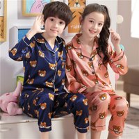 New Lapel Printed set Long-Sleeved Pajamas Set Girls Bear Cartoon Children's Home Wear Toddler Boy Pyjamas Pjs for Kids