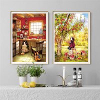 11CT Counted Cross Stitch Kit Printed Canvas Embroidery DIY For NeedleworkSad Girl and Apple Girl Cross-Stitch Handicraft Decor