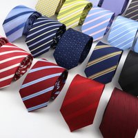 New Men's Tie Classic Red Blue Black Solid Color Stripe 7cm Jacquard Necktie Daily Wear Business Formal Wedding Tie Gift For Men