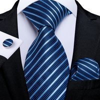 New Design Blue Striped Silk Jacquard Mens Ties 8cm Business Wedding Necktie Handkerchief Set Gift For Men Gravatas DiBanGu