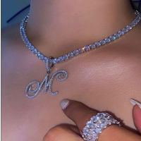 New Cursive Letters Cubic Zirconia Chain Intial Name Necklace Hip Hop Jewelry Gold Silver Color CZ 26 Alphabet Pendant Necklaces