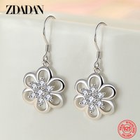 ZDADAN 925 Sterling Silver Hollow Flower CZ Dangle Earrings For Women Charm Jewelry Engagement Gift