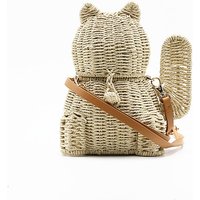 New Rattan Straw Bags Ladies Lucky Fashion Cat Crossbody Messenger Hand Bags Women Girl Basket