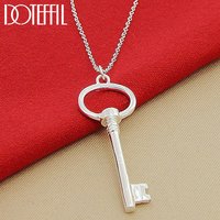 DOTEFFIL 925 Sterling Silver Round Key Pendant Necklace 16-30 Inch Chain For Woman Fashion Wedding Engagement Party Jewelry