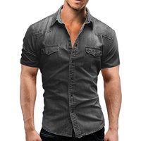 2025 Men Summer Denim Thin Shirt Short Sleeve Soft Cotton Two Pockets Slim Slight Elastic Jeans Cowboy Shirt Clothing