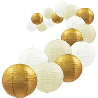 Decorative Party Paper Lanterns 18 Pcs Gold White Beige Round Japanese/Chinese Lantern Lanterne Papier for Wedding Outdoor Decor