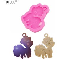 Shiny mirror cartoon animal fox keychain jewelry pendant silicone mold, epoxy resin earring mold, aromatherapy pendant molds