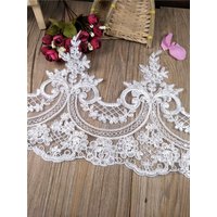 1Yard Ivory white Red Sequin Cording Fabric Flower Venise Venice Mesh Lace Trim Applique Sewing Craft for Wedding Dec. 20cm