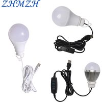 ZHMZH USB LED Bulb Stepless Dimming Brightness Three Color Switch Dimmable Hanging Lamp Light Bulb For Adapter Power Bank 10W