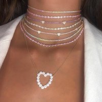 sweet candy pastel color Thin Tennis cz chain Heart charm Necklace bracelet fashion jewelry set valentine's gift