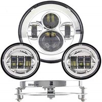 Phare de moto LED de 7 pouces, phare antibrouillard de 4.5 pouces + anneau de montage de support de 7 pouces pour Harley Touring Electra Glide Road King Street Glide