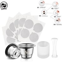 icafilas Reusable Coffee Capsule Pod for Nespresso Stainless Steel Espresso crema Coffee Filter Aluminum Foils Lid Tamper Dosing
