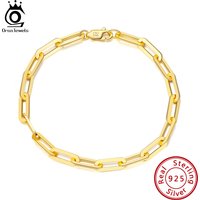 ORSA JEWELS 14K Gold Plated 925 Sterling Silver Paperclip Link Chain Bracelets for Women Girl Silver Bracelet Jewelry 2022 SB109