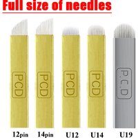 0.25mm 50Pcs 12/14/19 Pins Permanent Makeup Needles Eyebrow PCD Tattoo Blade Microblading Needle For 3D Embroidery Manual Pen