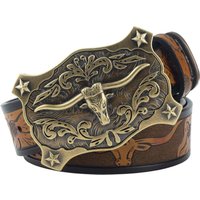 Westlichen männer Leder Geprägte Gürtel Persönlichkeit Fshion Kuh Kopf Schnalle Cowboy