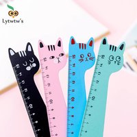 1-4 pcs Cat Candy Color Kawaii Stationery Cartoon Drawing Gift Office School Kitten Straight Wooden Ruler