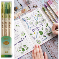 3pcs Retro Color Brush Marker Pens Set Dual Side Fine Liner Water Based Ink Blendable Watercolor Art Paint Drawing F133