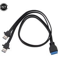 Dual USB 3.0 Female to 20 Pin Header Motherboard Adapter Cable 2 USB Screw Panel Mount Motherboard Flat Cable Cord 30/50/65/80cm