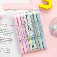 Japan Pentel SLW11P Set Macaron 8 Colors Double-nib Highlighter Pen Marker Pen Soft-tip Pen School Supplies