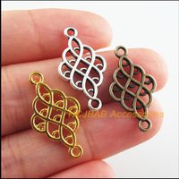 30Pcs Tibetan Silver Plated, Gold Antiqued Plated, Bronze Plated Chinese Knot Charms Connectors 14x25.5mm