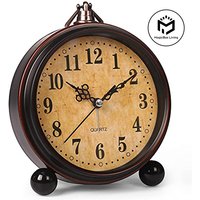 Vintage Hangable Battery Alarm Clock Metal Night Light Super Silent Table Desk Quartz Clock Time For Bedroom Bedside Desk Shelf